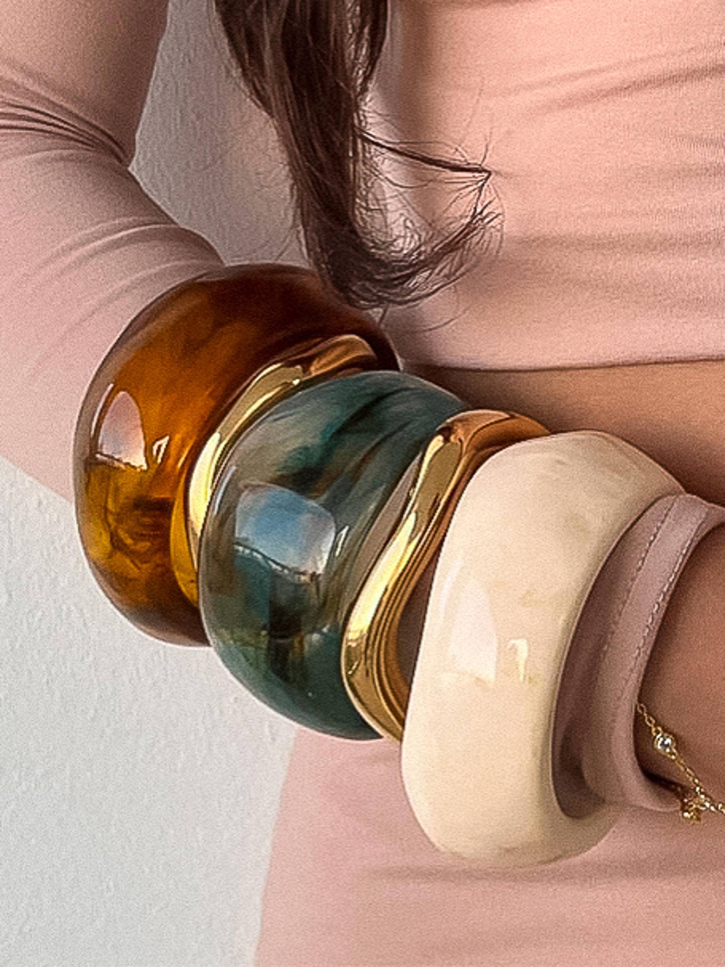 Caelia Modern Bold Statement Resin Bangle: Brown