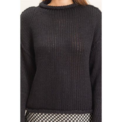 Rolled Collar Loose Knit Sweater: OATMEAL / S-M-L(2-2-2)
