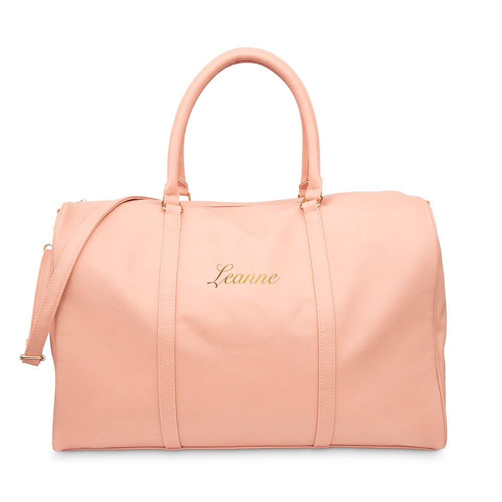 Women’s Faux Leather Weekender Travel Bag- Light Pink