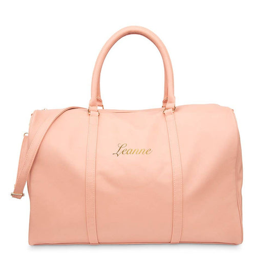 Women’s Faux Leather Weekender Travel Bag- Light Pink