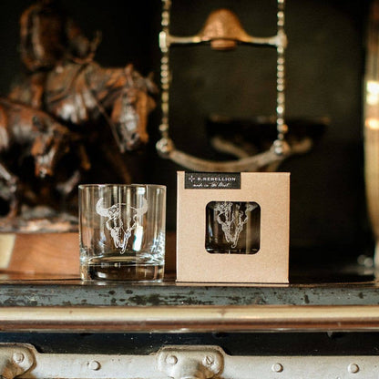 Western Buffalo Etched Old Fashioned Whiskey Glass 11 oz