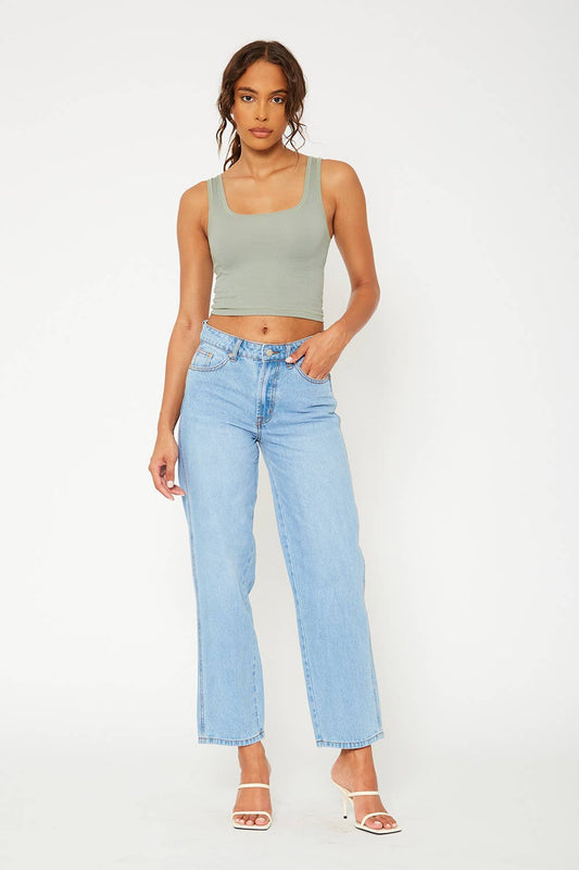High-rise light blue dad fit jeans