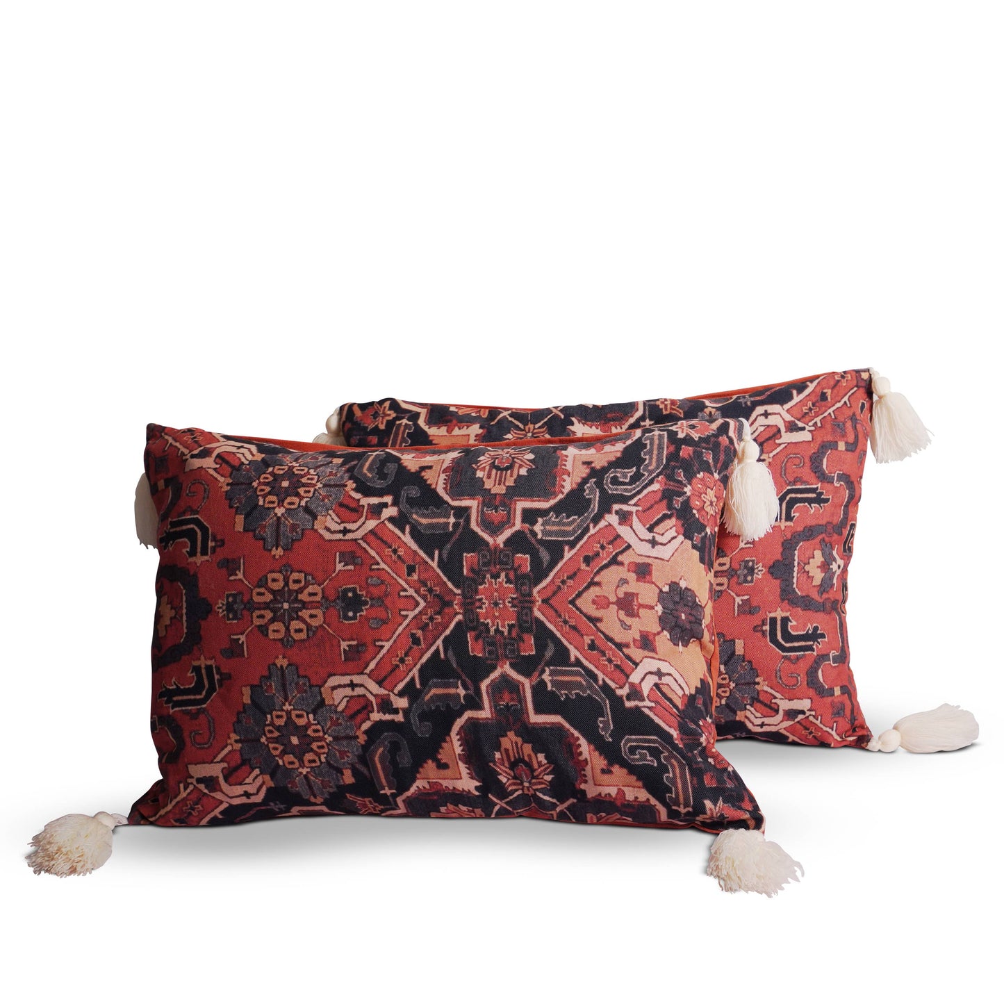 Black & Red Persian Design w/ Tassels Pillow Covers