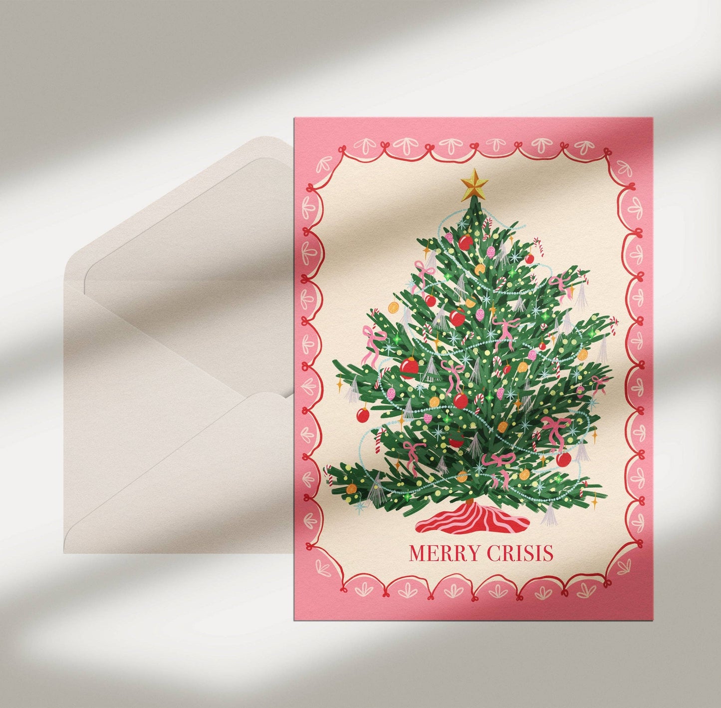 Merry Crisis Christmas Tree A2 Folded Greeting Card - Single