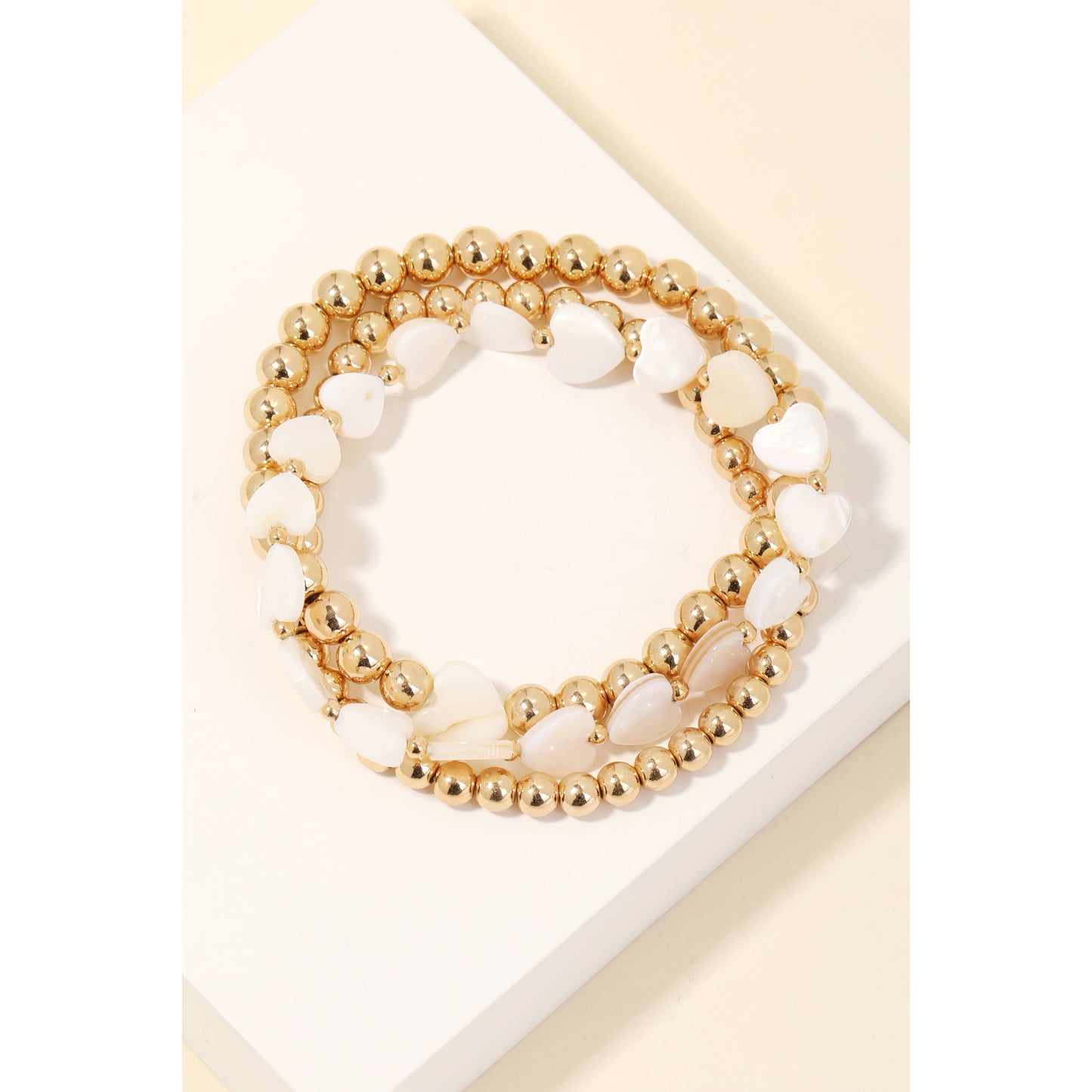 Mother Of Pearl Heart Beads Bracelet Set