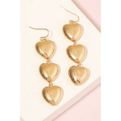Triple Heart Dangle Charm Hook Earrings