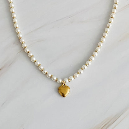 Pearl & Gold Bauble Heart Necklace