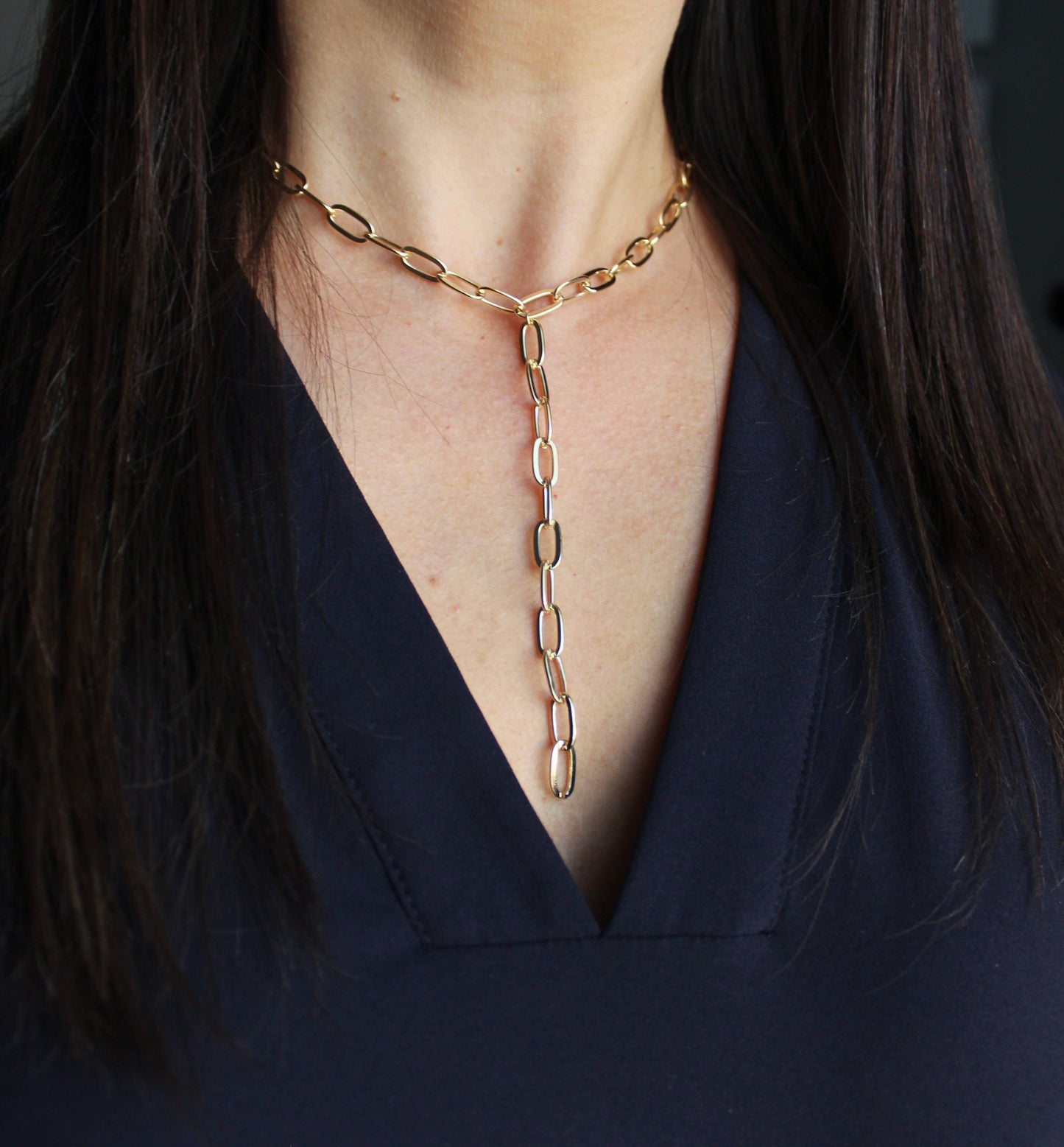 Chain Link Choker, Paperclip Lariat Necklace 15” short
